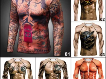 เสื้อออกกำลังกายแขนยาวสำหรับผู้ชาย,เสื้อยืดพิมพ์ลาย3D